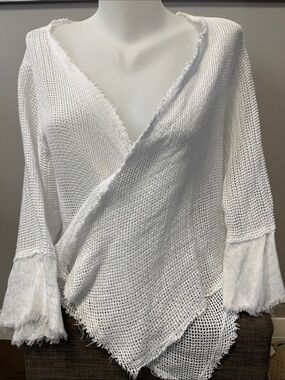 Meo Meli Italy White Fishnet Knit Open Front Cardigan Shrug M-L